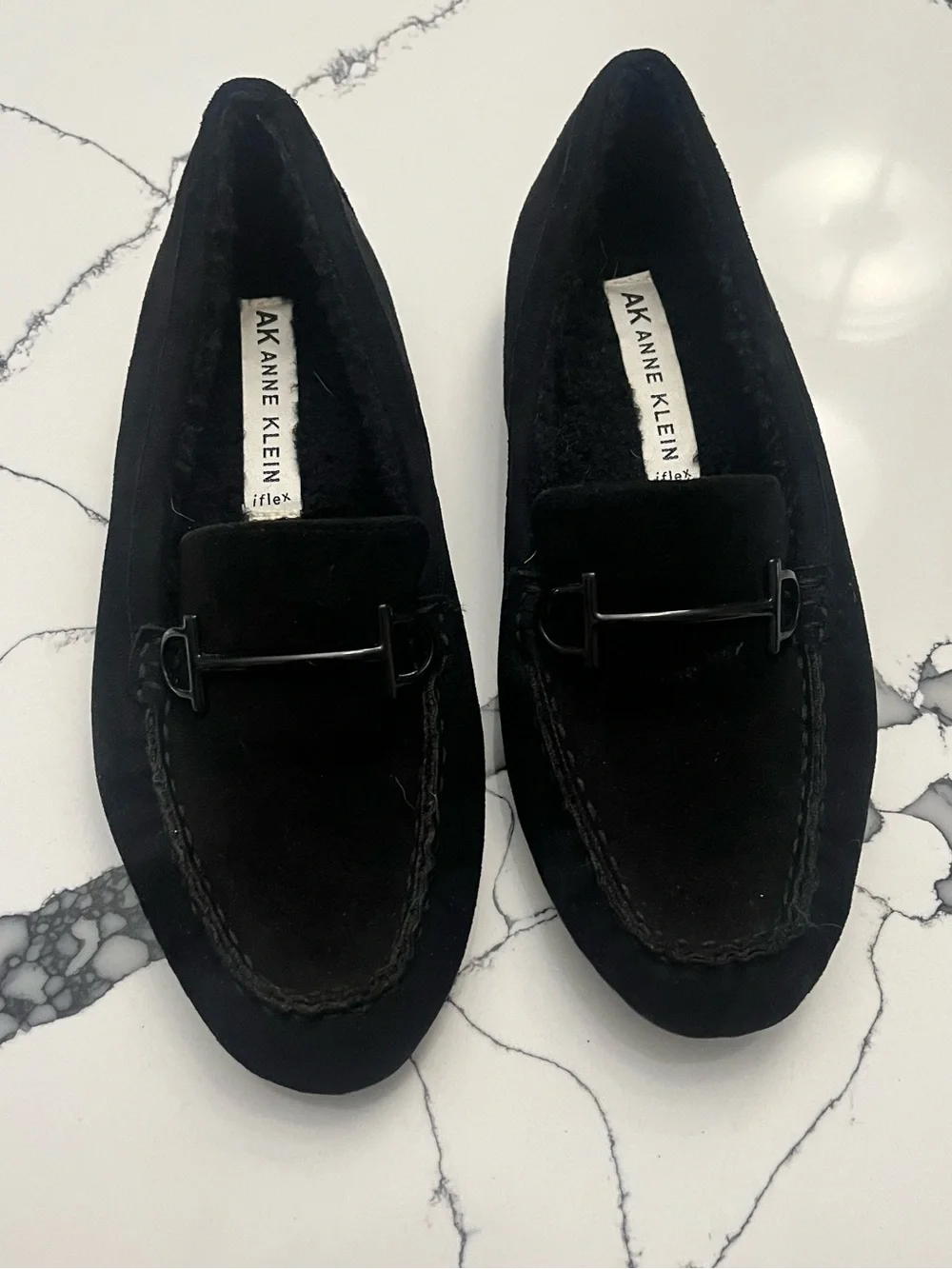 Anne Klein Women’s Black Suede Loafers Slippers, Size 7.5